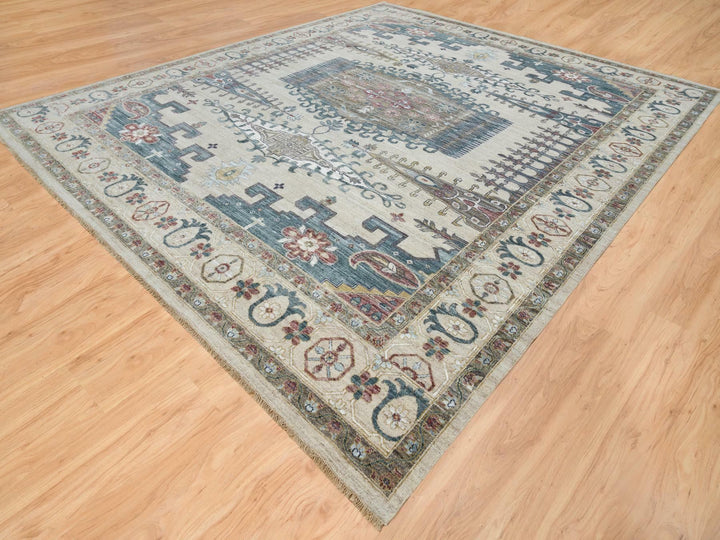13'10" x 16'2" New Hand Knotted Ivory Wool Rectangle Oriental Rug - MOA10265456