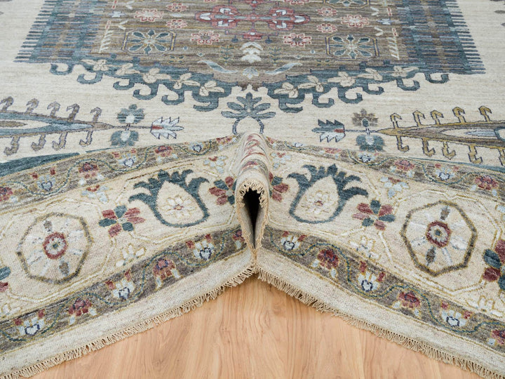13'10" x 16'2" New Hand Knotted Ivory Wool Rectangle Oriental Rug - MOA10265456