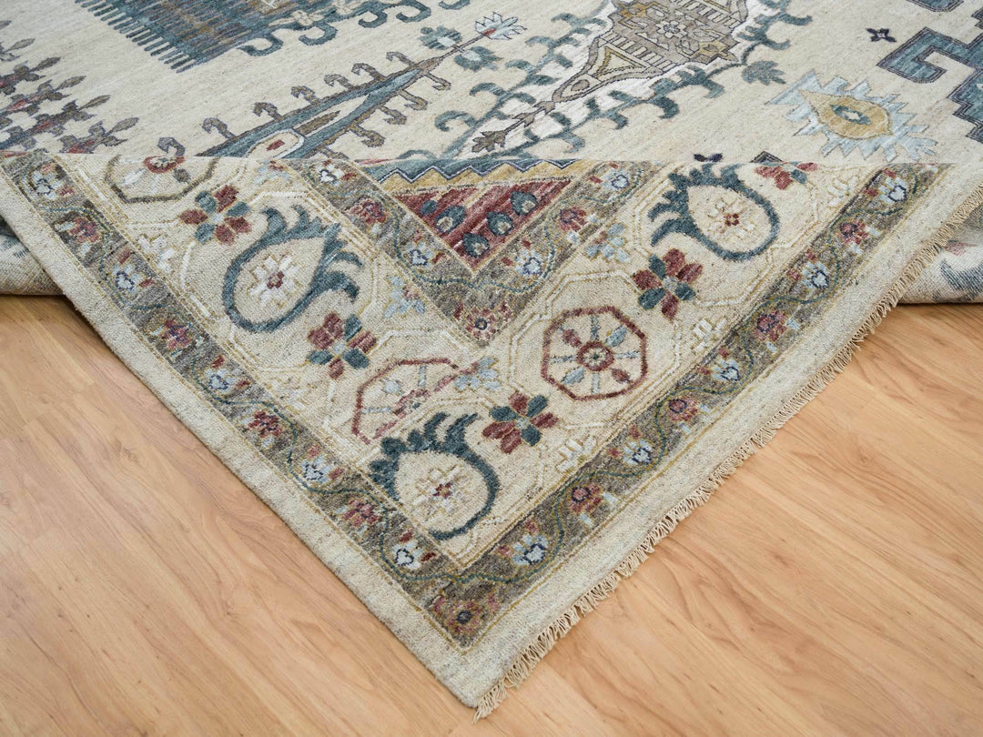 13'10" x 16'2" New Hand Knotted Ivory Wool Rectangle Oriental Rug - MOA10265456