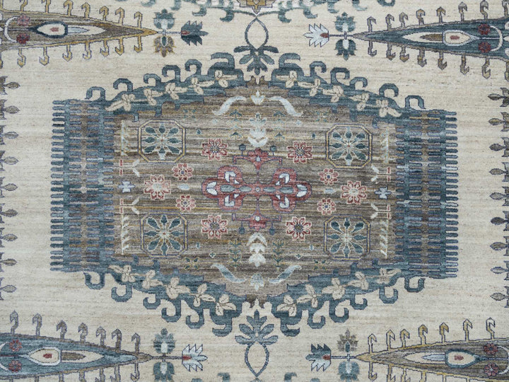 13'10" x 16'2" New Hand Knotted Ivory Wool Rectangle Oriental Rug - MOA10265456