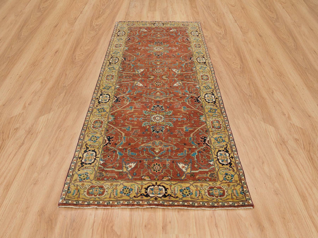 4'0" x 10'0" New Hand Knotted Red Wool Runner Oriental Rug - MOA10265462