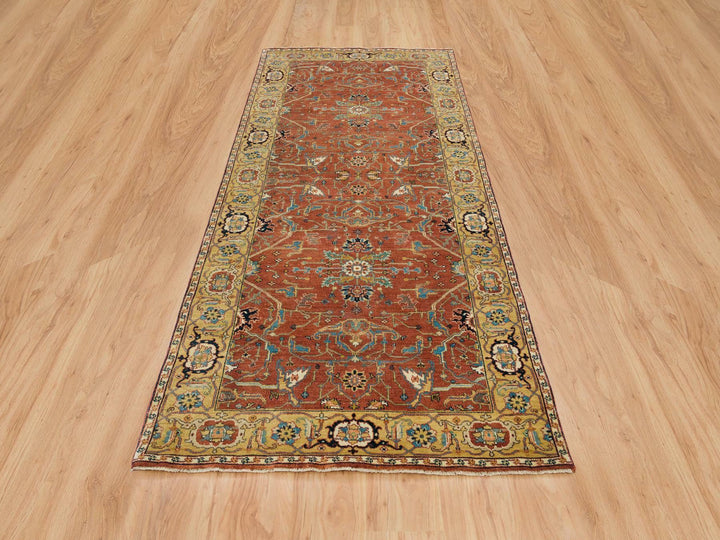 4'0" x 10'0" New Hand Knotted Red Wool Runner Oriental Rug - MOA10265462