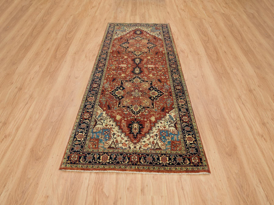 4'0" x 10'1" New Hand Knotted Red Wool Runner Oriental Rug - MOA10265463