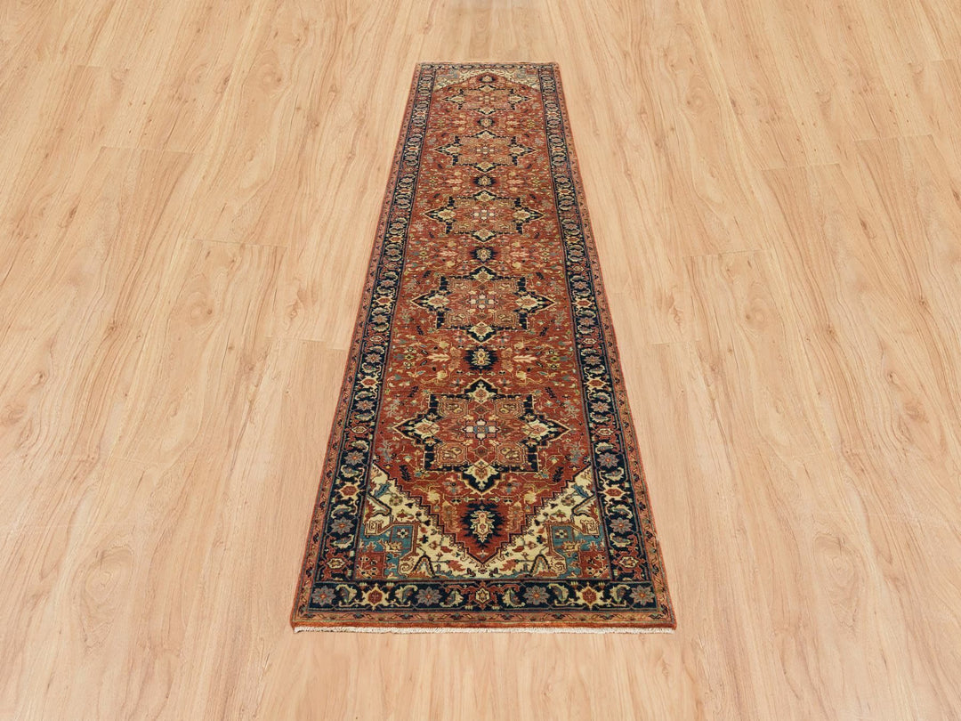 2'7" x 12'1" New Hand Knotted Red Wool Runner Oriental Rug - MOA10265482