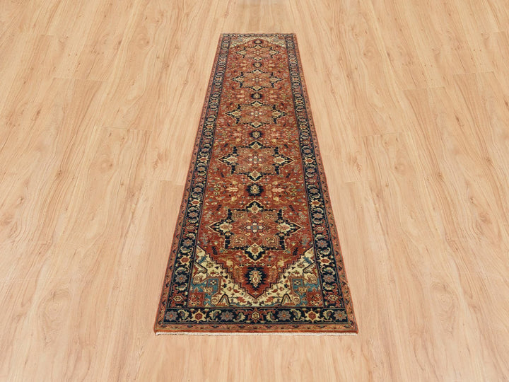 2'7" x 12'1" New Hand Knotted Red Wool Runner Oriental Rug - MOA10265482