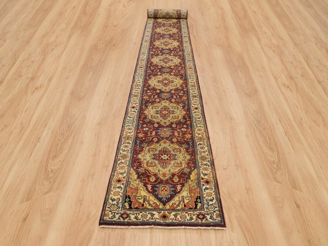 2'7" x 22'0" New Hand Knotted Red Wool Runner Oriental Rug - MOA10265496