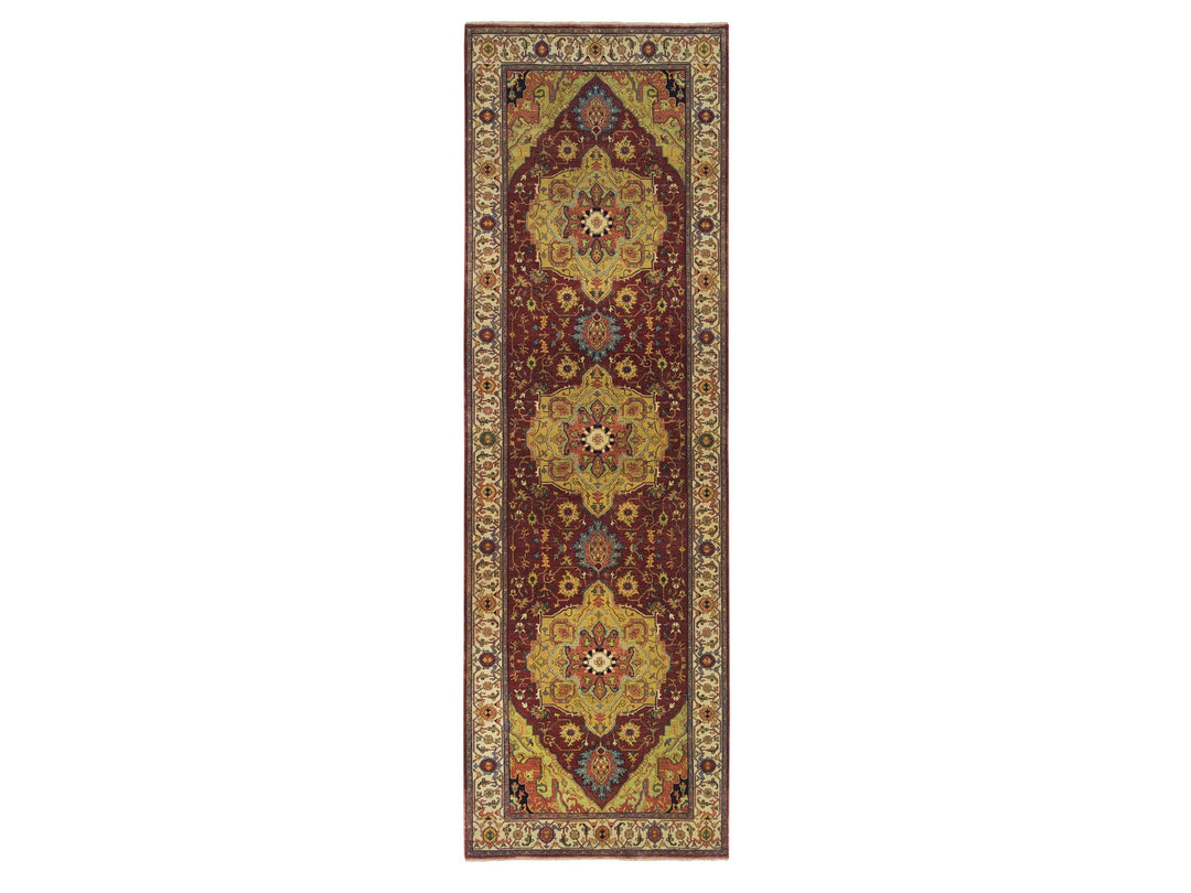 3'10" x 12'1" New Hand Knotted Red Wool Runner Oriental Rug - MOA10265499