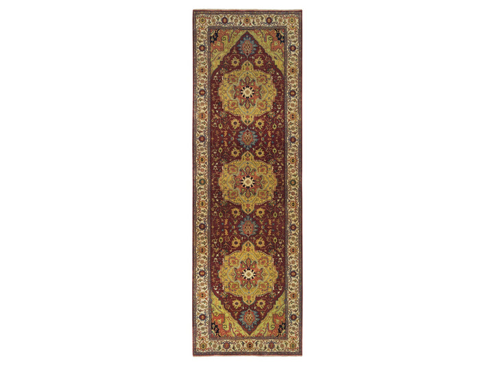 3'10" x 12'1" New Hand Knotted Red Wool Runner Oriental Rug - MOA10265499