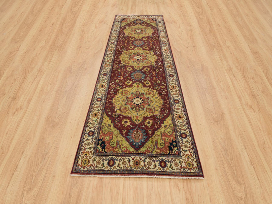 3'10" x 12'1" New Hand Knotted Red Wool Runner Oriental Rug - MOA10265499