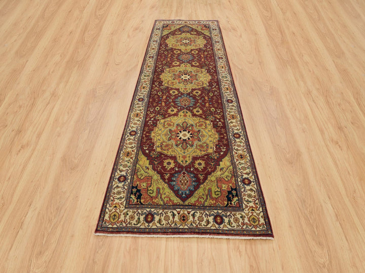 3'10" x 12'1" New Hand Knotted Red Wool Runner Oriental Rug - MOA10265499