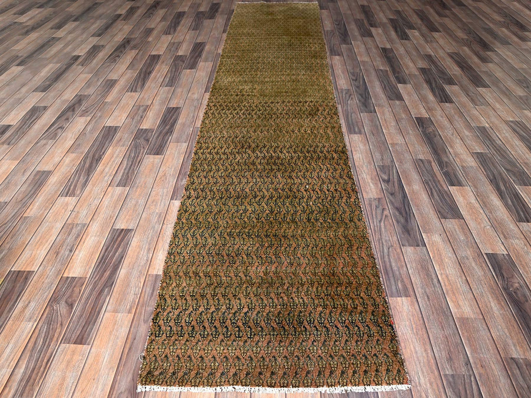 2'6" x 11'5" Vintage Hand Knotted Brown Wool Runner Oriental Rug - MOA102654