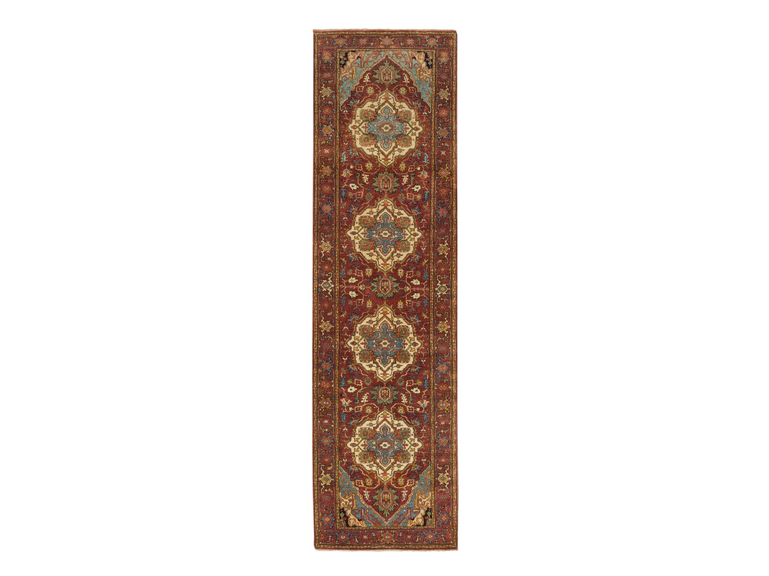 2'7" x 10'0" New Hand Knotted Red Wool Runner Oriental Rug - MOA10265503