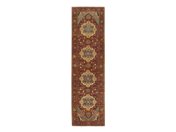 2'7" x 10'0" New Hand Knotted Red Wool Runner Oriental Rug - MOA10265503