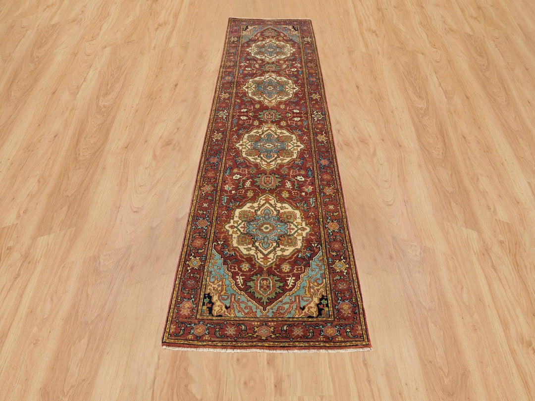 2'7" x 10'0" New Hand Knotted Red Wool Runner Oriental Rug - MOA10265503