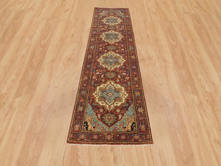 2'7" x 10'0" New Hand Knotted Red Wool Runner Oriental Rug - MOA10265503