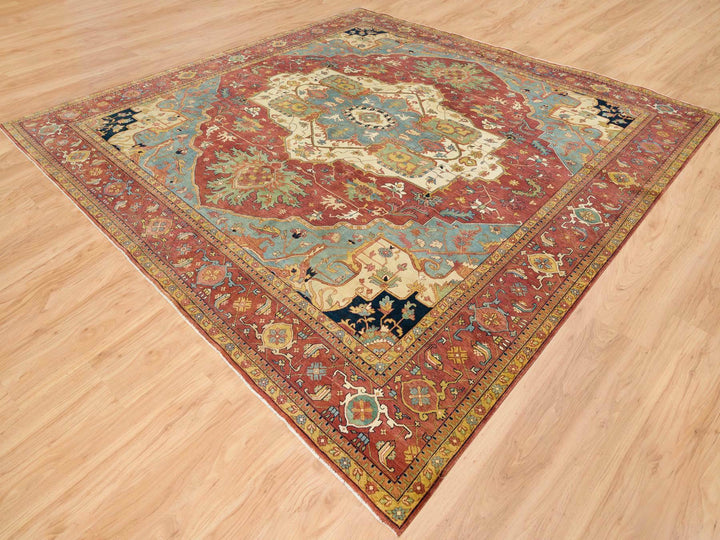 12'1" x 12'2" New Hand Knotted Red Wool Square Oriental Rug - MOA10265510