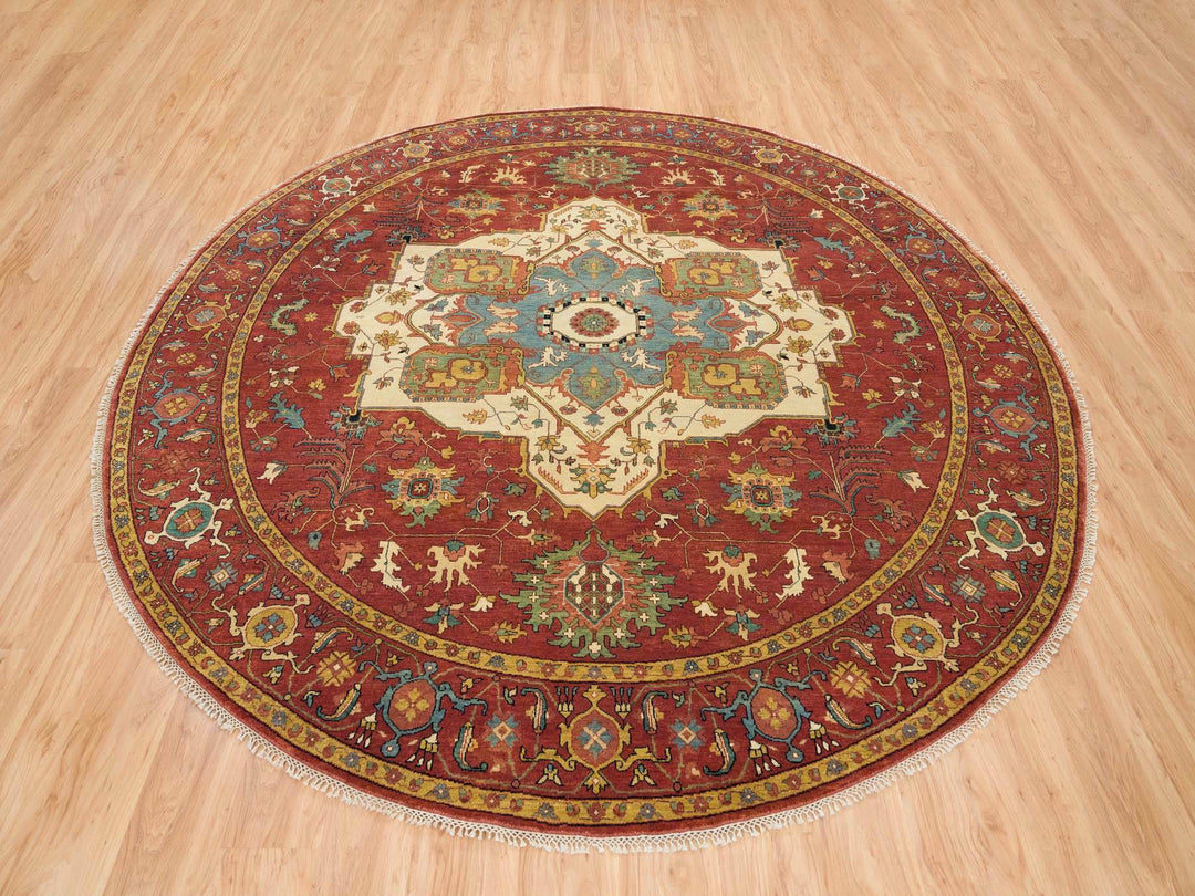 10'0" x 10'0" New Hand Knotted Red Wool Round Oriental Rug - MOA10265513