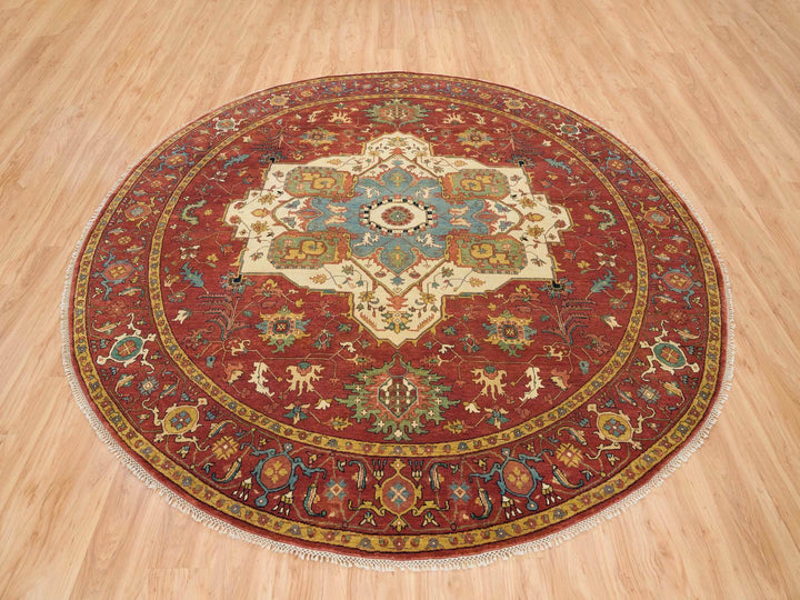 10'0" x 10'0" New Hand Knotted Red Wool Round Oriental Rug - MOA10265513