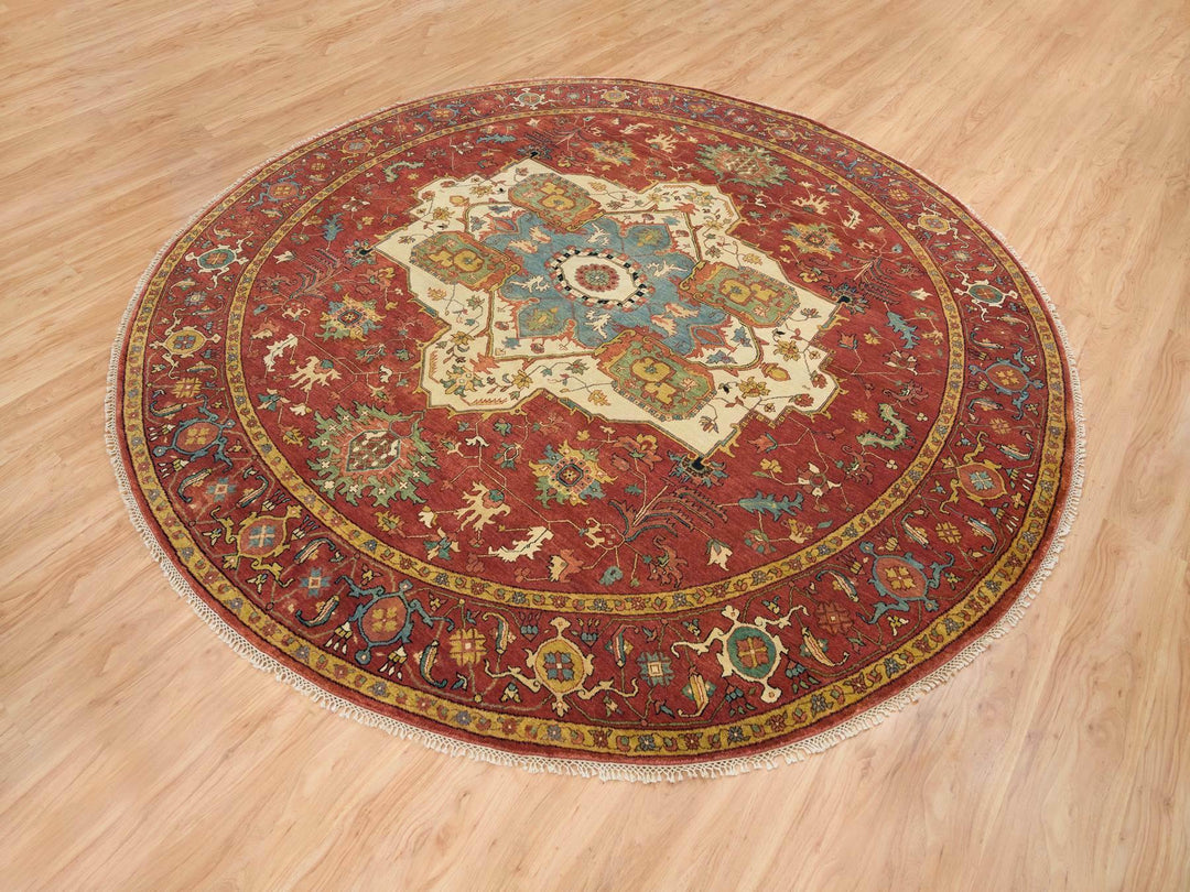 10'0" x 10'0" New Hand Knotted Red Wool Round Oriental Rug - MOA10265513