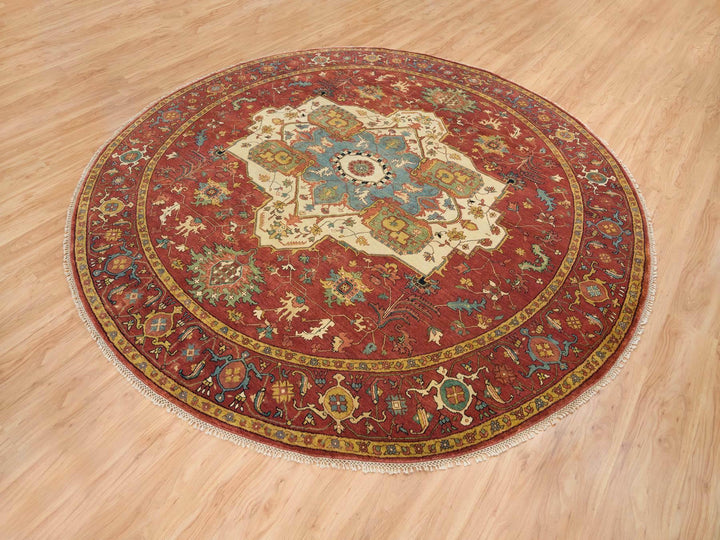 10'0" x 10'0" New Hand Knotted Red Wool Round Oriental Rug - MOA10265513