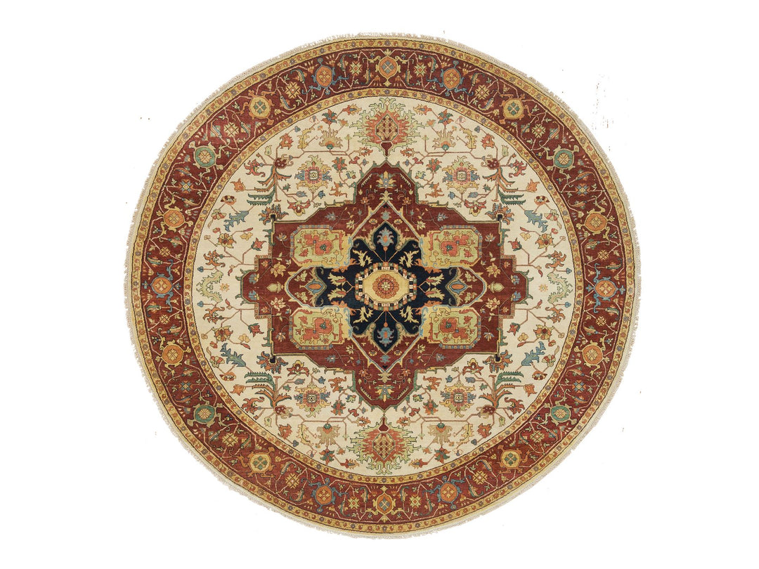 10'0" x 10'0" New Hand Knotted Ivory Wool Round Oriental Rug - MOA10265517