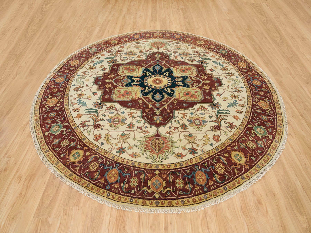 10'0" x 10'0" New Hand Knotted Ivory Wool Round Oriental Rug - MOA10265517