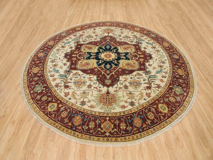 10'0" x 10'0" New Hand Knotted Ivory Wool Round Oriental Rug - MOA10265517