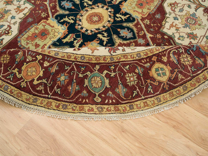 10'0" x 10'0" New Hand Knotted Ivory Wool Round Oriental Rug - MOA10265517
