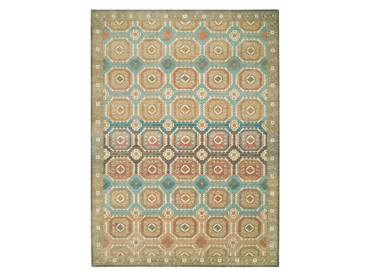 10'0" x 14'0" New Hand Knotted Green Wool Rectangle Oriental Rug - MOA10265539