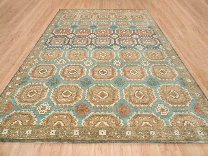 10'0" x 14'0" New Hand Knotted Green Wool Rectangle Oriental Rug - MOA10265539