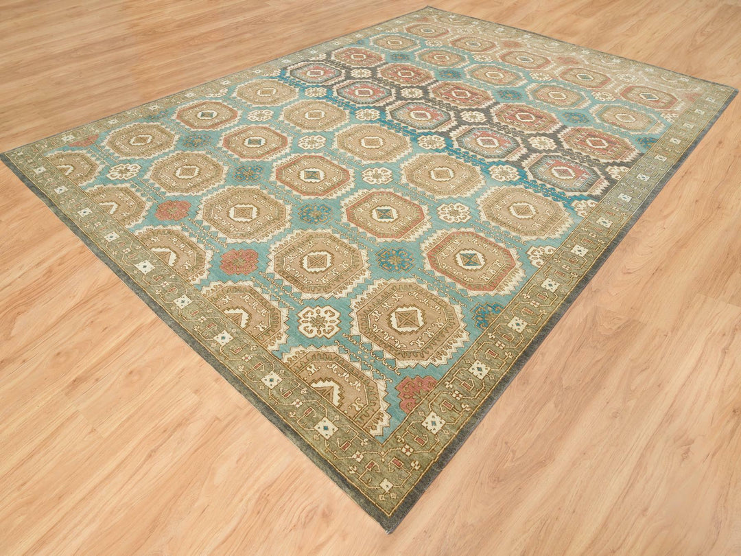 10'0" x 14'0" New Hand Knotted Green Wool Rectangle Oriental Rug - MOA10265539