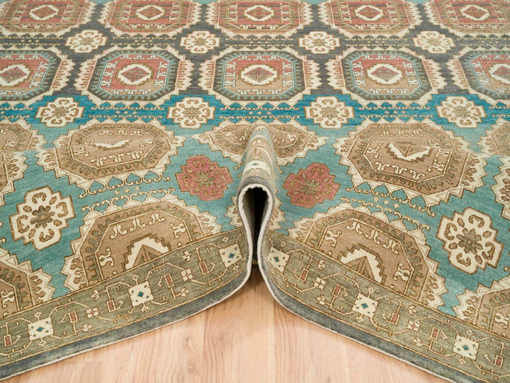 10'0" x 14'0" New Hand Knotted Green Wool Rectangle Oriental Rug - MOA10265539