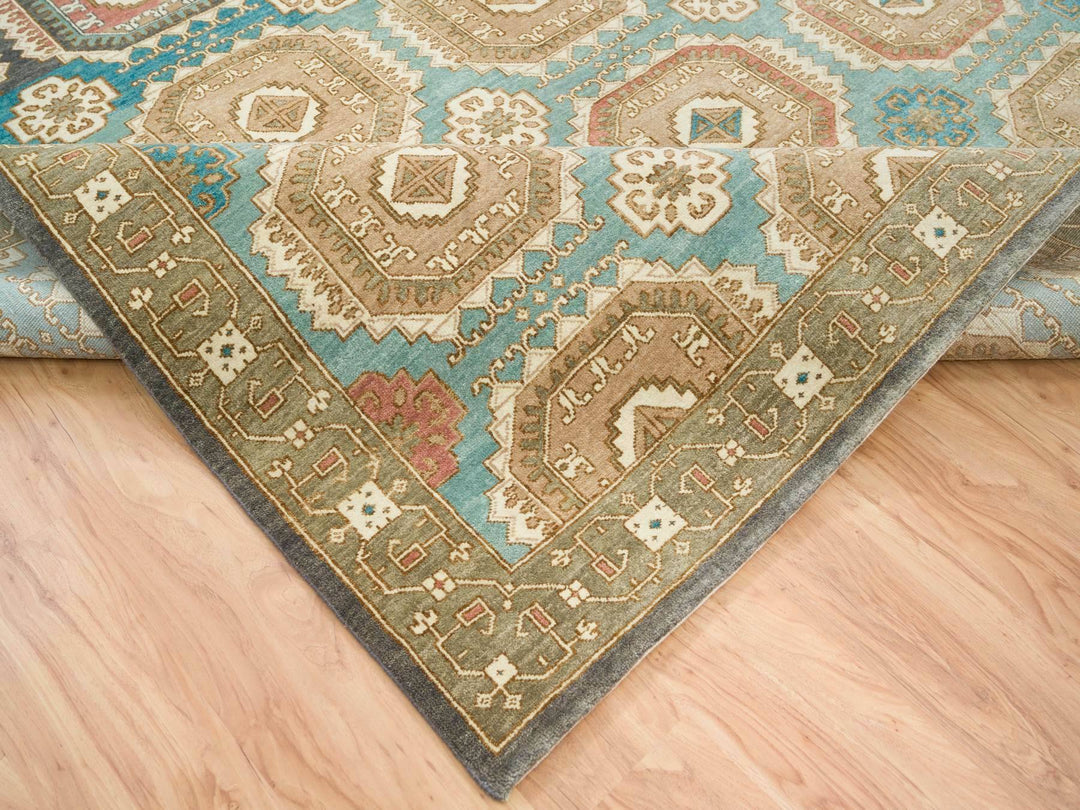 10'0" x 14'0" New Hand Knotted Green Wool Rectangle Oriental Rug - MOA10265539