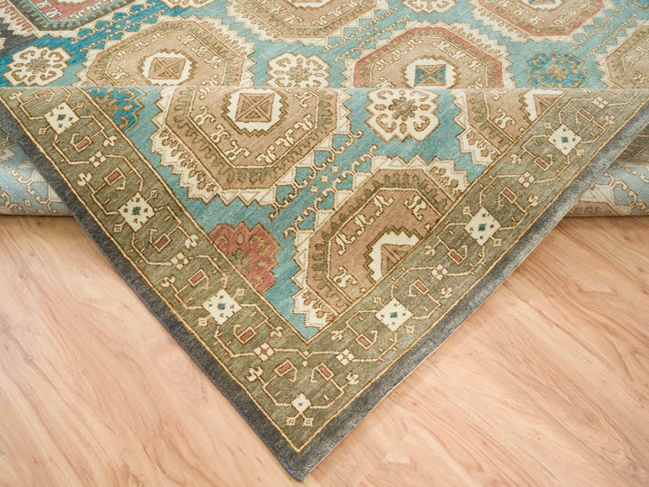 10'0" x 14'0" New Hand Knotted Green Wool Rectangle Oriental Rug - MOA10265539