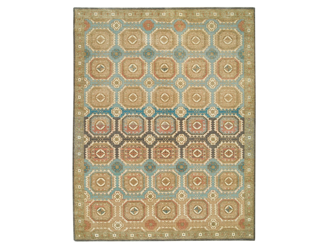 9'1" x 12'1" New Hand Knotted Green Wool Rectangle Oriental Rug - MOA10265543
