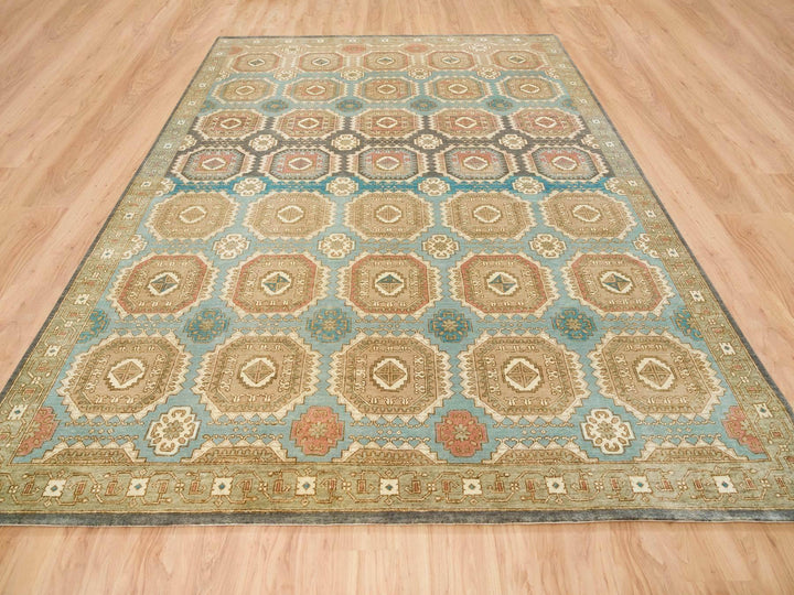 9'1" x 12'1" New Hand Knotted Green Wool Rectangle Oriental Rug - MOA10265543