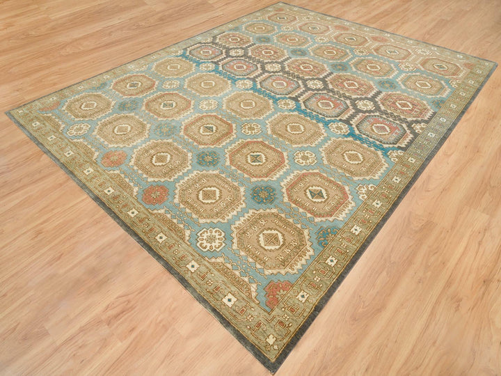 9'1" x 12'1" New Hand Knotted Green Wool Rectangle Oriental Rug - MOA10265543