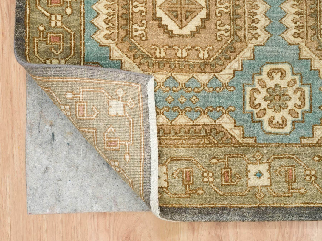 9'1" x 12'1" New Hand Knotted Green Wool Rectangle Oriental Rug - MOA10265543