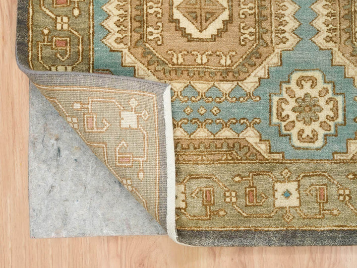 9'1" x 12'1" New Hand Knotted Green Wool Rectangle Oriental Rug - MOA10265543