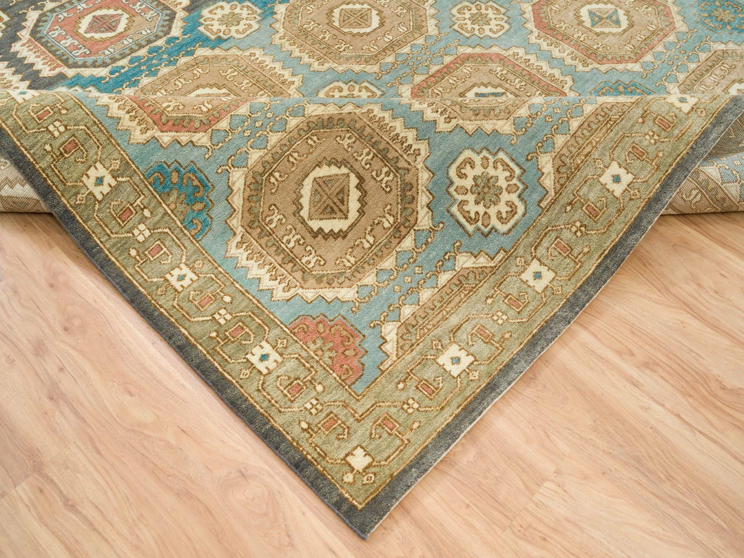 9'1" x 12'1" New Hand Knotted Green Wool Rectangle Oriental Rug - MOA10265543