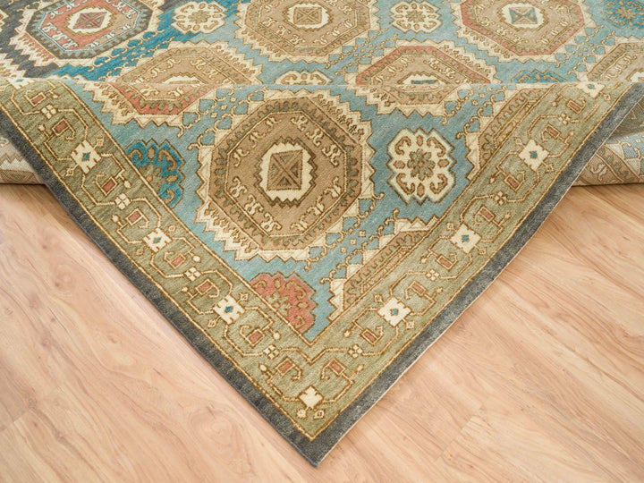 9'1" x 12'1" New Hand Knotted Green Wool Rectangle Oriental Rug - MOA10265543