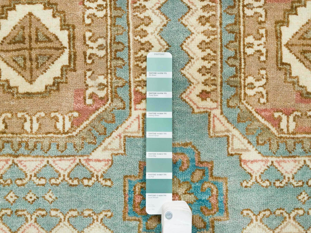 9'1" x 12'1" New Hand Knotted Green Wool Rectangle Oriental Rug - MOA10265543