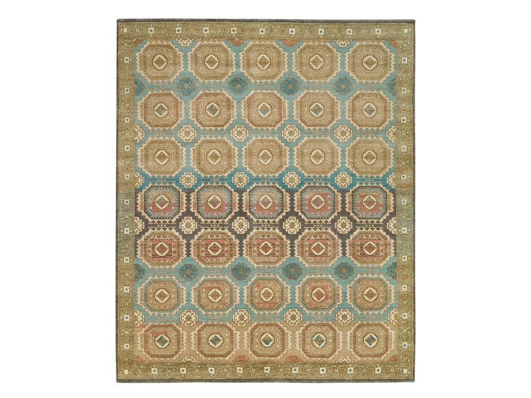 8'3" x 10'0" New Hand Knotted Green Wool Rectangle Oriental Rug - MOA10265545