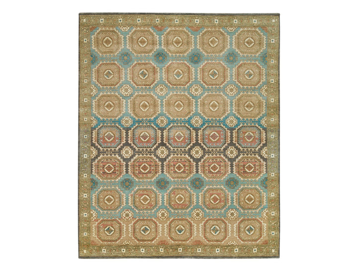 8'3" x 10'0" New Hand Knotted Green Wool Rectangle Oriental Rug - MOA10265545