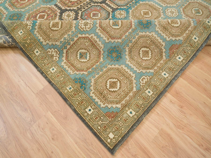 8'3" x 10'0" New Hand Knotted Green Wool Rectangle Oriental Rug - MOA10265545