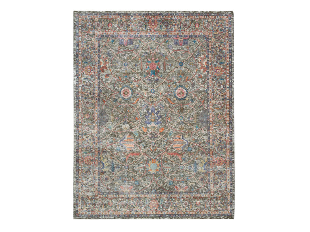 8'0" x 10'1" New Hand Knotted Brown Wool & Silk Rectangle Oriental Rug - MOA10265546
