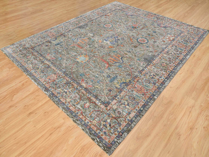 8'0" x 10'1" New Hand Knotted Brown Wool & Silk Rectangle Oriental Rug - MOA10265546