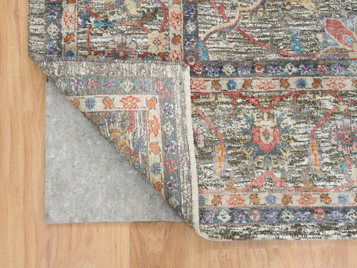8'0" x 10'1" New Hand Knotted Brown Wool & Silk Rectangle Oriental Rug - MOA10265546