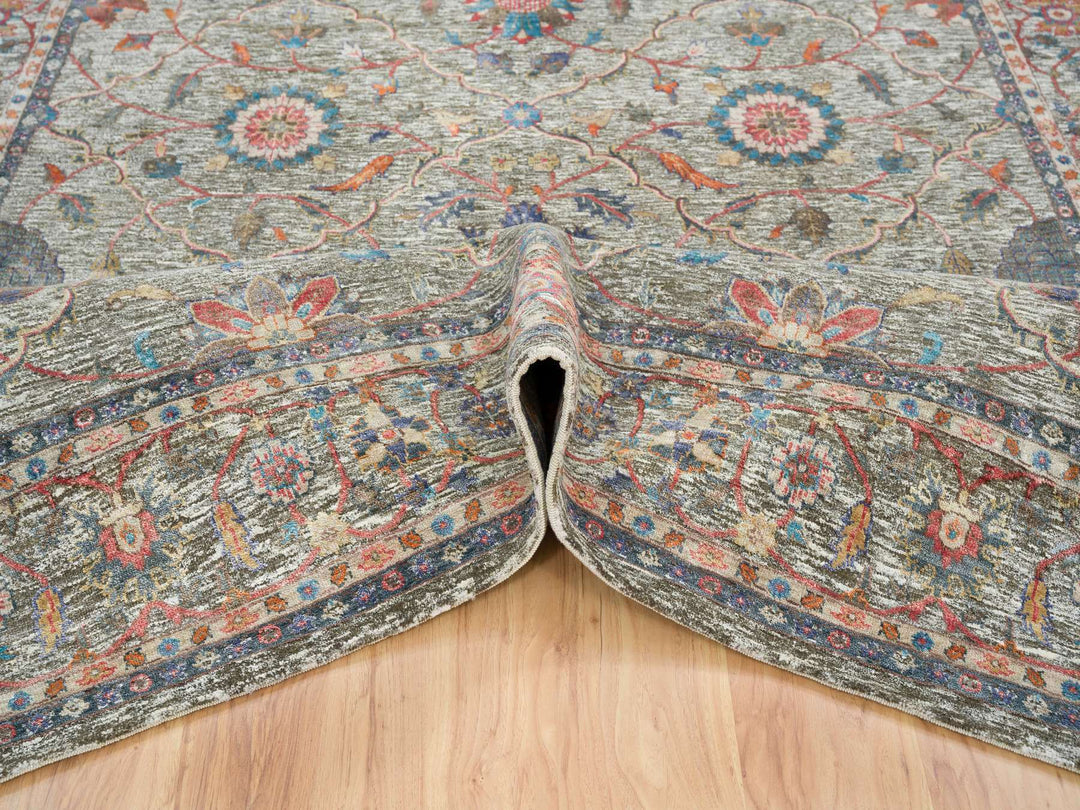 8'0" x 10'1" New Hand Knotted Brown Wool & Silk Rectangle Oriental Rug - MOA10265546