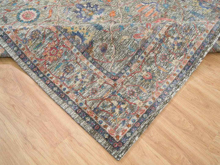 8'0" x 10'1" New Hand Knotted Brown Wool & Silk Rectangle Oriental Rug - MOA10265546